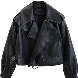 Black oversize leather jacket